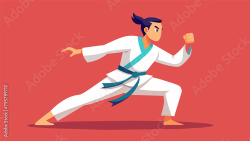 A martial artist performs an elegant kata showcasing the beauty and grace of the art alongside its more combative elements.