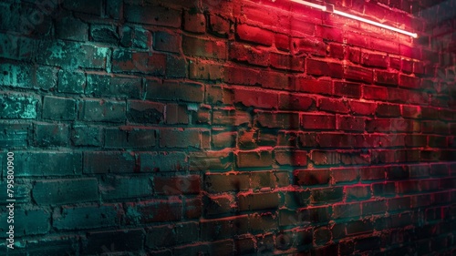 the atmospheric allure of an old brick wall adorned with neon light, the interplay of shadows and illumination captured in exquisite HD realism, invoking a sense of urban mystique and intrigue photo