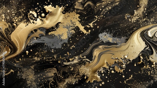 the allure of luxury with a gold and black liquid background, where fluid splashes and swirls of gold mingle with sleek black, creating a mesmerizing display of opulence and elegance