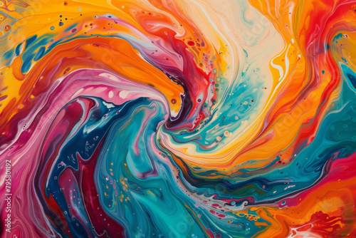 A swirling  vibrant blend of colors in an abstract painting.