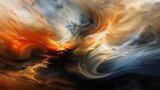 the captivating world of abstract expressionism with waves of orange, blance, and blue, their ethereal beauty and fluid motion captured in exquisite detail by an advanced HD camera