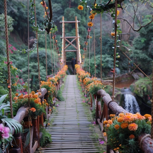 bridge over a river with flower
