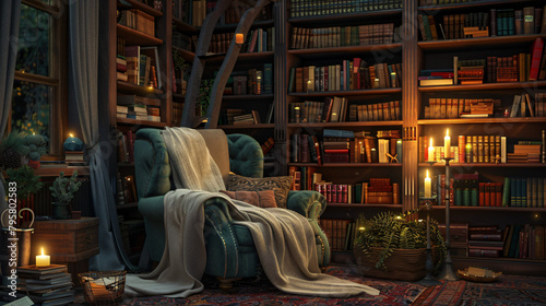 Literary Sanctuary: Cozy Candlelit Reading Corner with Plush Comforts