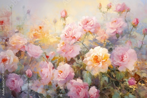 Rose garden painting backgrounds blossom