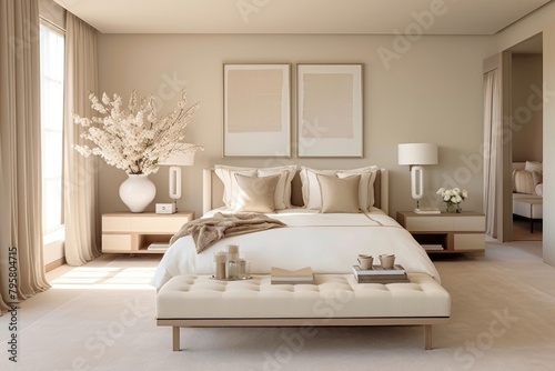 Gorgeous beige bedroom furniture pillow architecture