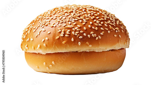 burger bun with sesame seeds isolated on transparent background.