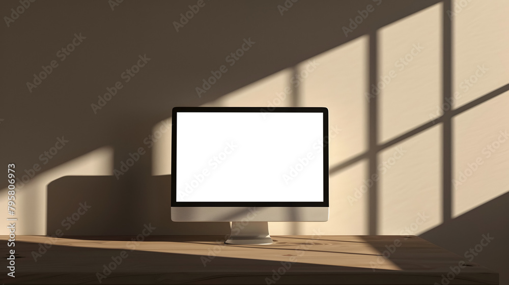 modern computer on a desktop with a simple and minimalist approach with transparent screen - easy modification