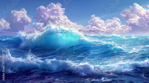 Close-Up Surge: Illustration Capturing the Power of Blue Waves