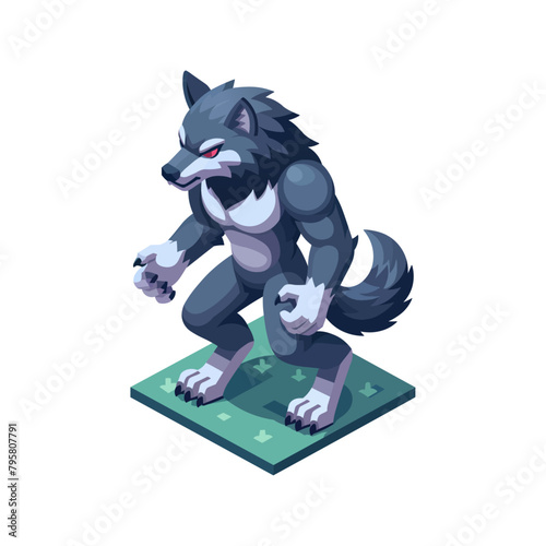 Isometric werewolf halloween monster design isolated on white background, night hunter clip art, vector illustration.