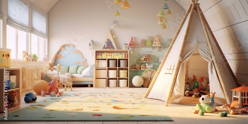 children's room with tent Generative AI
