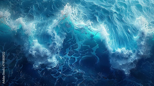 Whirlwind of Waves  Close-Up Illustration of Vivid Blue Seascape