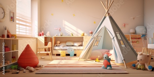 children s room with tent Generative AI