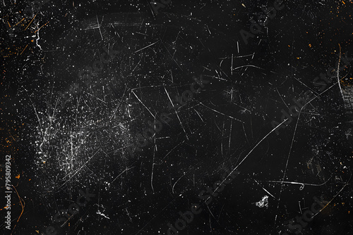 Dust and scratches design. Aged photo editor layer. Black grunge abstract background. Copy space.