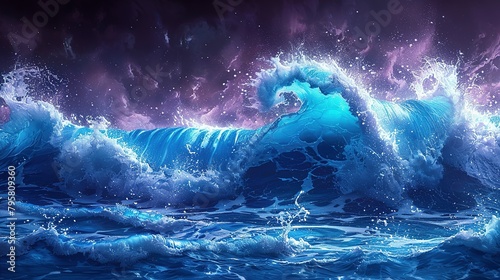 Close-Up Breakers: Illustration Depicting the Force of Blue Sea Waves photo