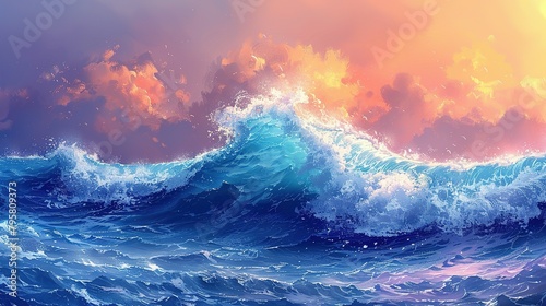 Close-Up Breakers: Illustration Depicting the Force of Blue Sea Waves photo
