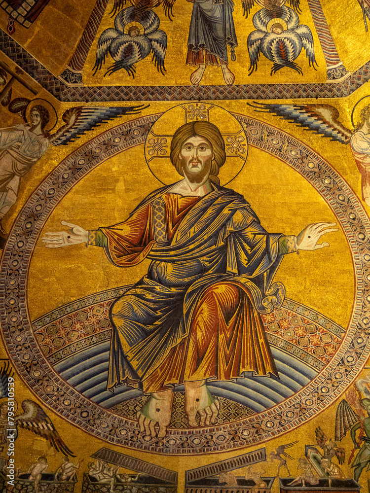 Christ depicted on the mosaic of the dome of Battistero di San Giovanni, Florence Christ depicted on the mosaic of the dome of Battistero di San Giovanni, Florence