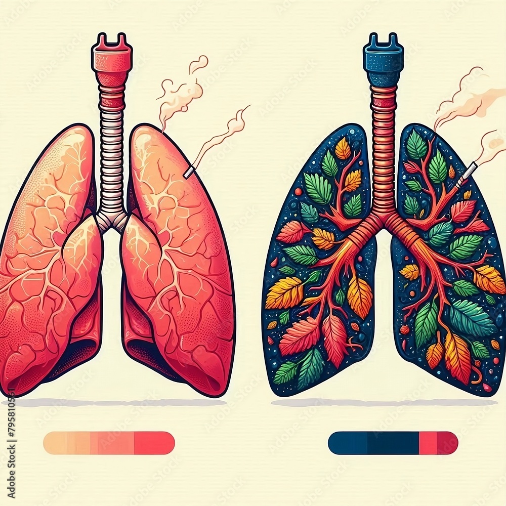 Lungs with tuberculosis vs healthy lungs, vector illustration