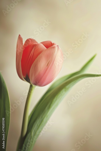 Closeup of a beautiful tulip flower before beige background © britaseifert