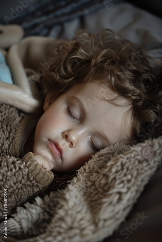 Sleeping child in bed Generative AI © Valentine