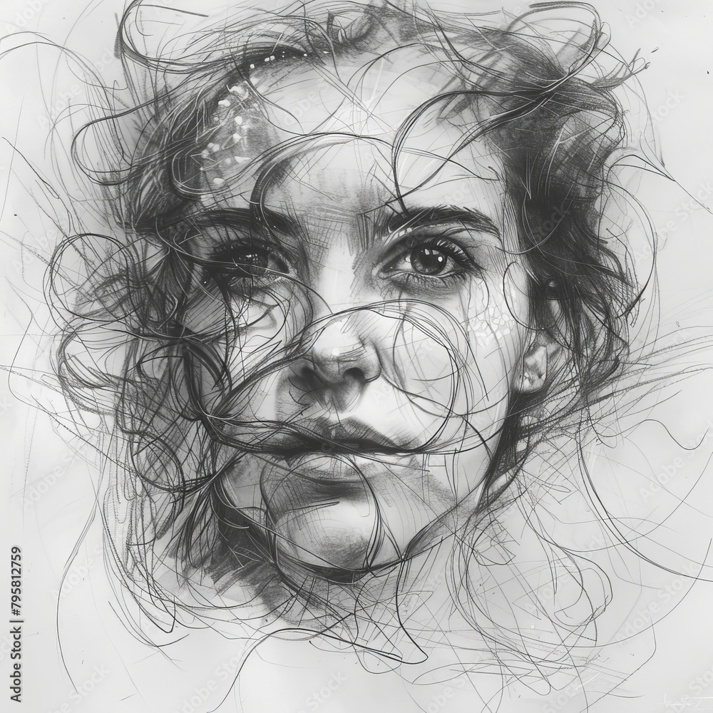 Fototapeta premium Emotionally Charged Doodle Pencil Drawing in Vince Low Style