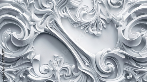 Intricate white bas-relief with baroque scroll designs photo
