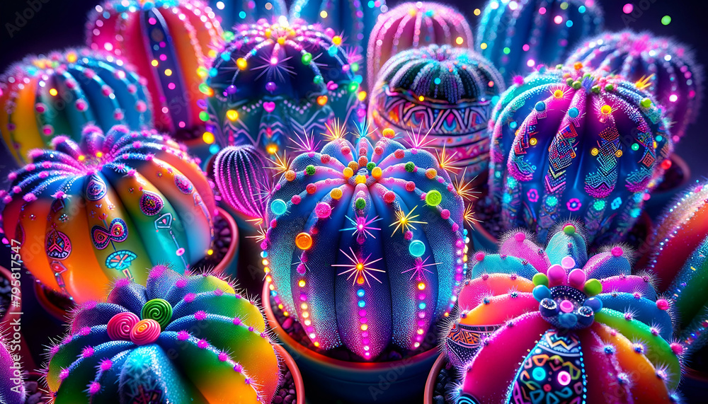 Close-Up Macro Colorful Cacti, Sparkles and Glows, Cinco de Mayo Celebration, Vibrant Neon Background with Mexican Patterns, Nature Background, 4k Wallpaper, Frame TV Art, Wall Art Close-Up Macro Colorful Cacti, Sparkles and Glows, Cinco de Mayo Celebration, Vibrant Neon Background with Mexican Patterns, Nature Background, 4k Wallpaper, Frame TV Art, Wall Art