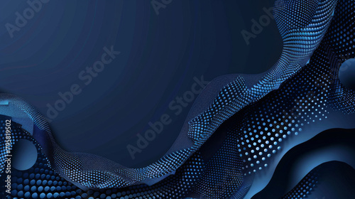 Flowing wave design in shades of blue and elegant dotted texture in digital art