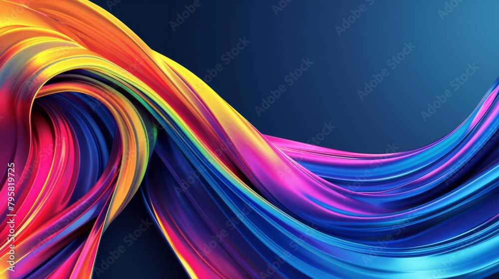 Dynamic digital illustration of flowing waves in striking rainbow colors Dynamic digital illustration of flowing waves in striking rainbow colors