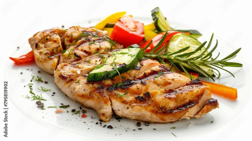 Plate of chicken, vegetables, and herbs Plate of chicken, vegetables, and herbs