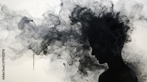 woman materializing through swirling smoke abstract in face