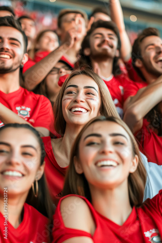 Turkish football soccer fans in a stadium supporting the national team, Ay-Yildizlilar 