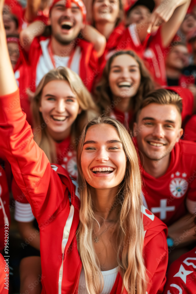 Austrian football soccer fans in a stadium supporting the national team, Unsere Burschen
