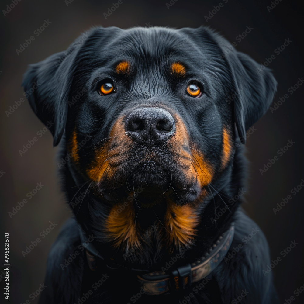 Fototapeta premium Retrato de un lindo Rottweiler, saludable y bien alimentado.