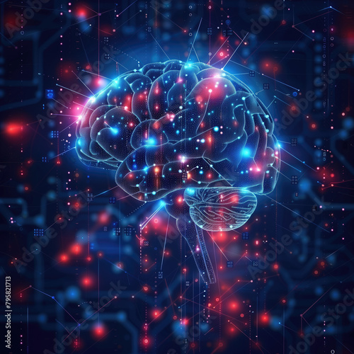 Concepto de función cerebral, luces neuronales y tecnología sobre IA.