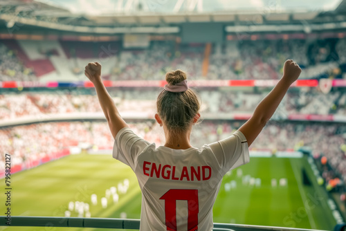 English football soccer fans in a stadium supporting the national team, Three Lions
 photo