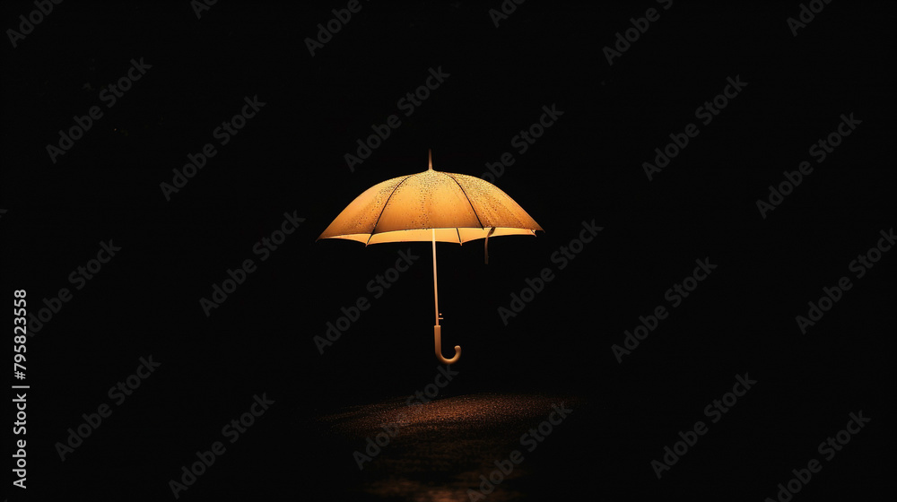 Bright Umbrella with yellow color in Darkness 
