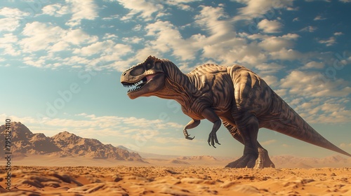 tyrannosaurus dinosaur in the desert 3d render © Ziyan
