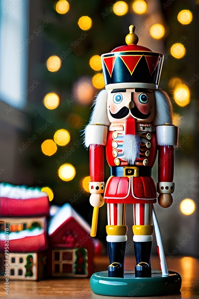 Traditional nutcracker soldiers decoration on Christmas festive background. Generative AI Traditional nutcracker soldiers decoration on Christmas festive background. Generative AI