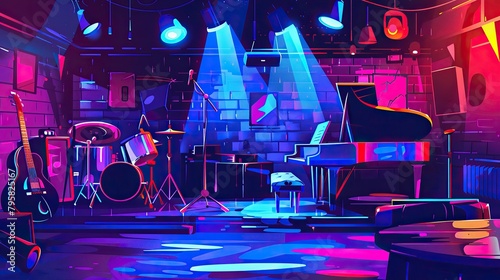 blue purple red cartoon jazz club background  photo