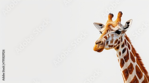 A giraffe on a white background will emphasize the individuality of this majestic creature. giraffe's long neck Outstanding pattern And gentle expressions have space for text.