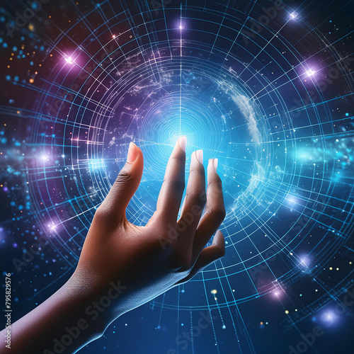 Woman hand touching The metaverse universe,Digital transformation conceptual for next generation technology era.