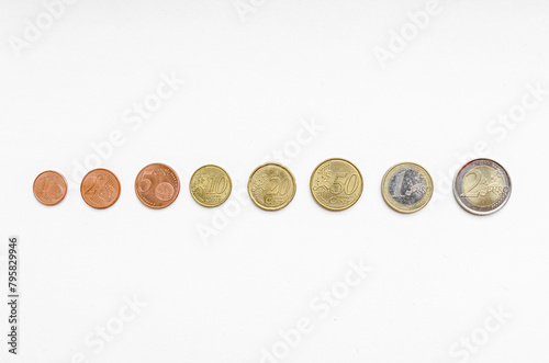 Euro coins on white background