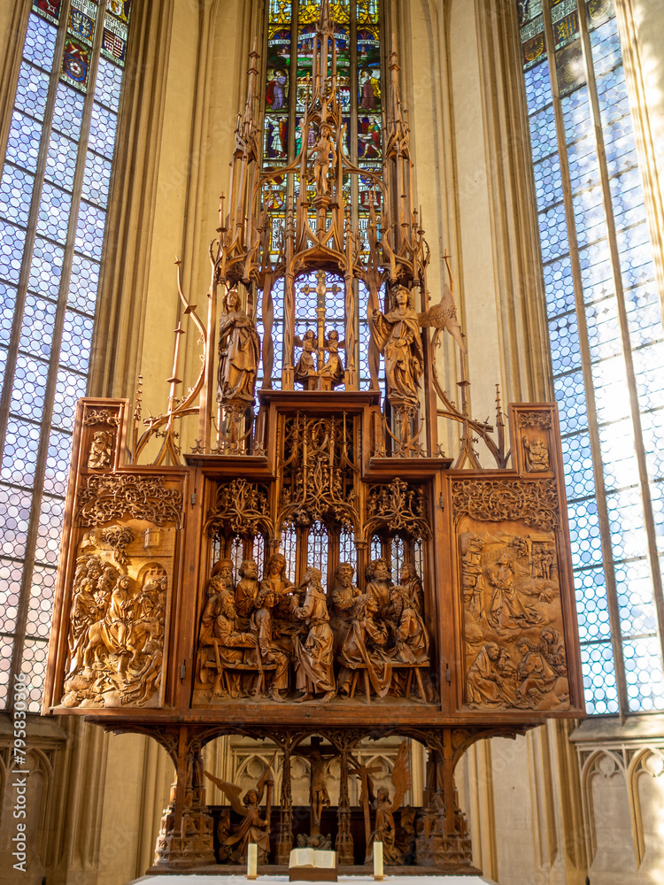The wooden carved altar of The Holly Blood by Tilman Riemenschneider in Rothenburg ob der Tauber St. Jakob Church
