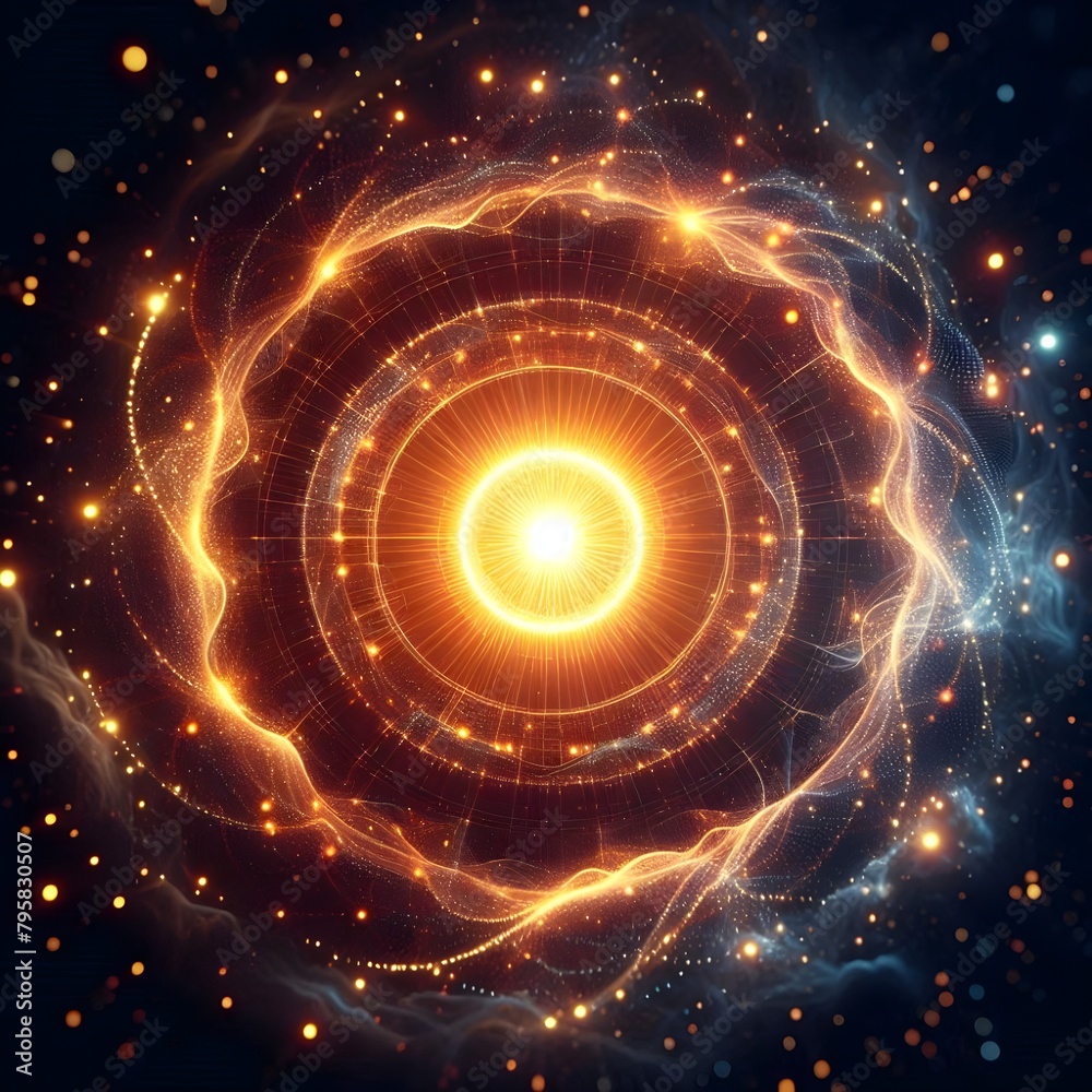 Glowing sun shape in space, depth of field Glowing sun shape in space, depth of field