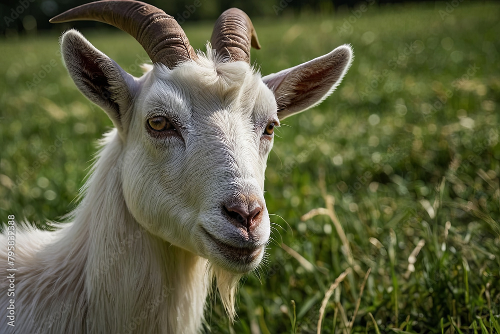 a goat grazing in a grassy pasture a goat grazing in a grassy pasture