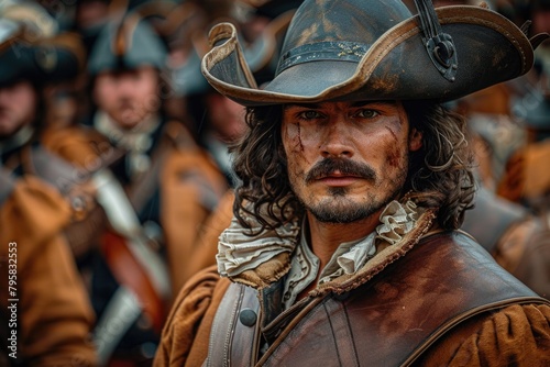 Elegant musketeer in historical attire  portraying bravery and chivalry in an enchanting renaissance setting  a symbol of classic heroism and adventure