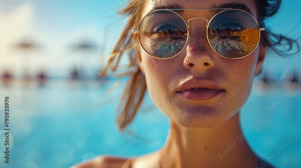 portrait of stylish woman in pool