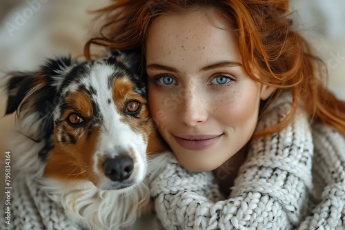 Unguarded Joy: Woman and Dog in a Blissful Embrace photo