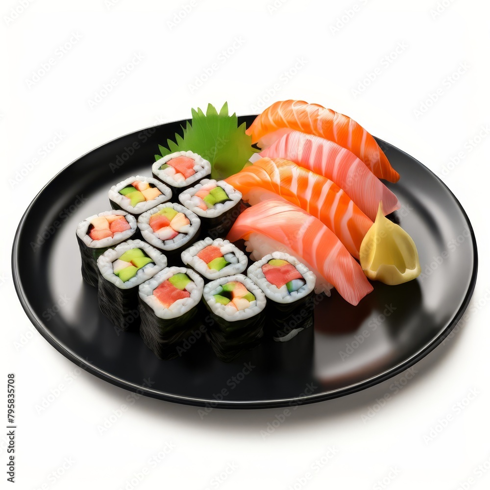 Plate with sushi isolated on transparent background AI generated Plate with sushi isolated on transparent background AI generated