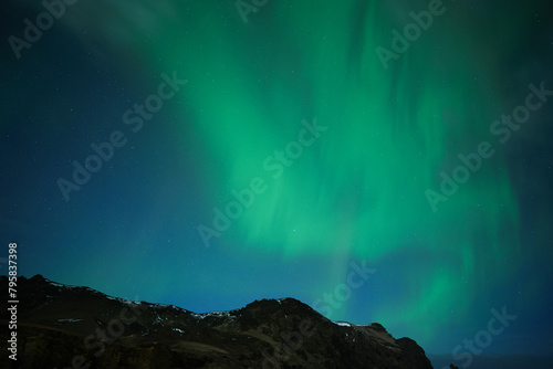 Night Sky with Colorful Aurora above Mountains in Southern Iceland